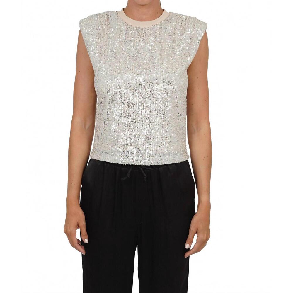 NEW LOVE TOKEN scarlett sequin top in beige